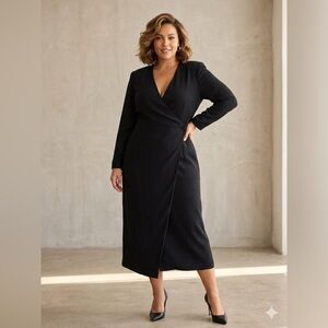 Vintage 90s DW3 David Warren Black Wrap Midi Dress - Size 12 - Minimalist Chic